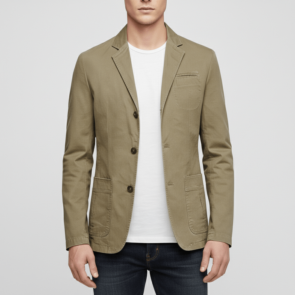 James Three Button Blazer with Notch Lapel and Patch Pockets