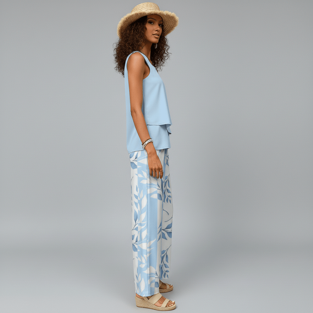 Jessica Two Piece Set Layered Top and Wide-Leg Pants