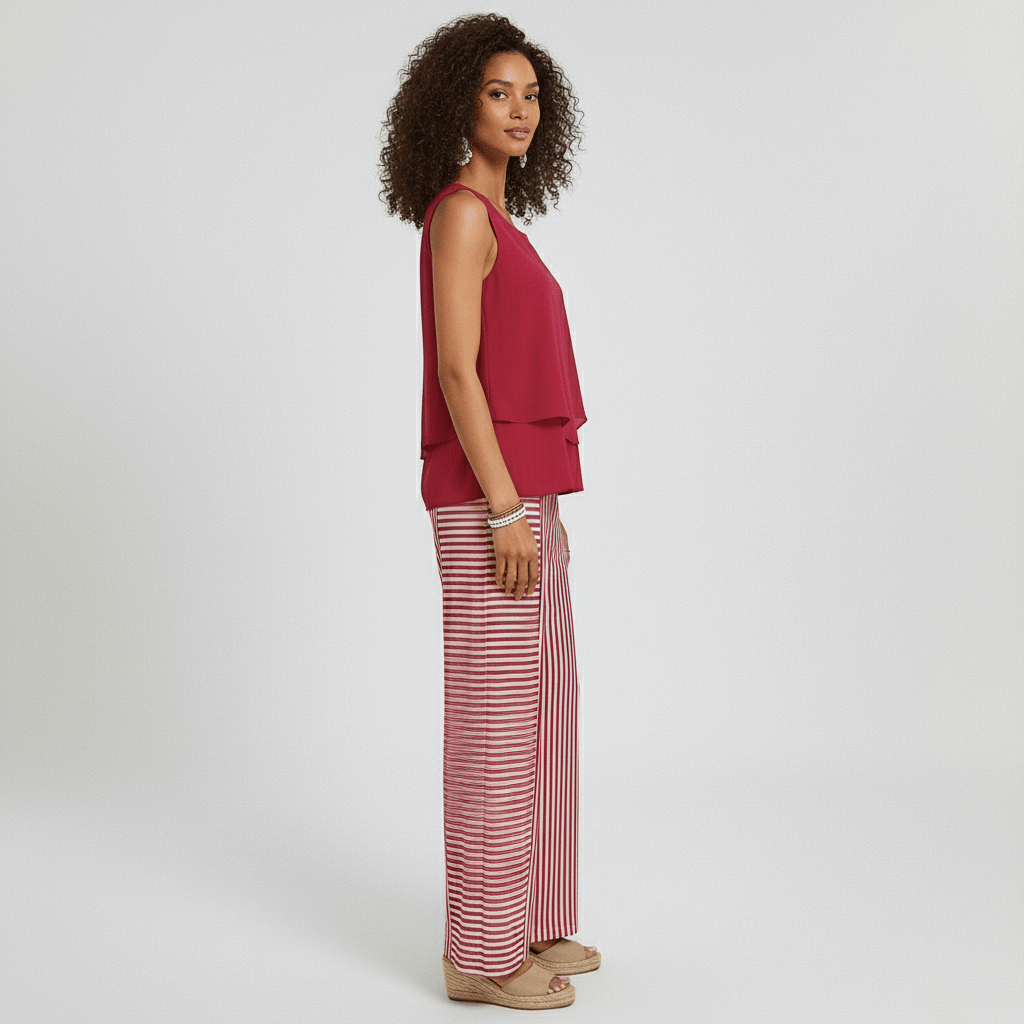 Jessica Two Piece Set Layered Top and Wide-Leg Pants