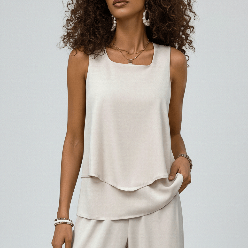 Jessica Two Piece Set Layered Top and Wide-Leg Pants