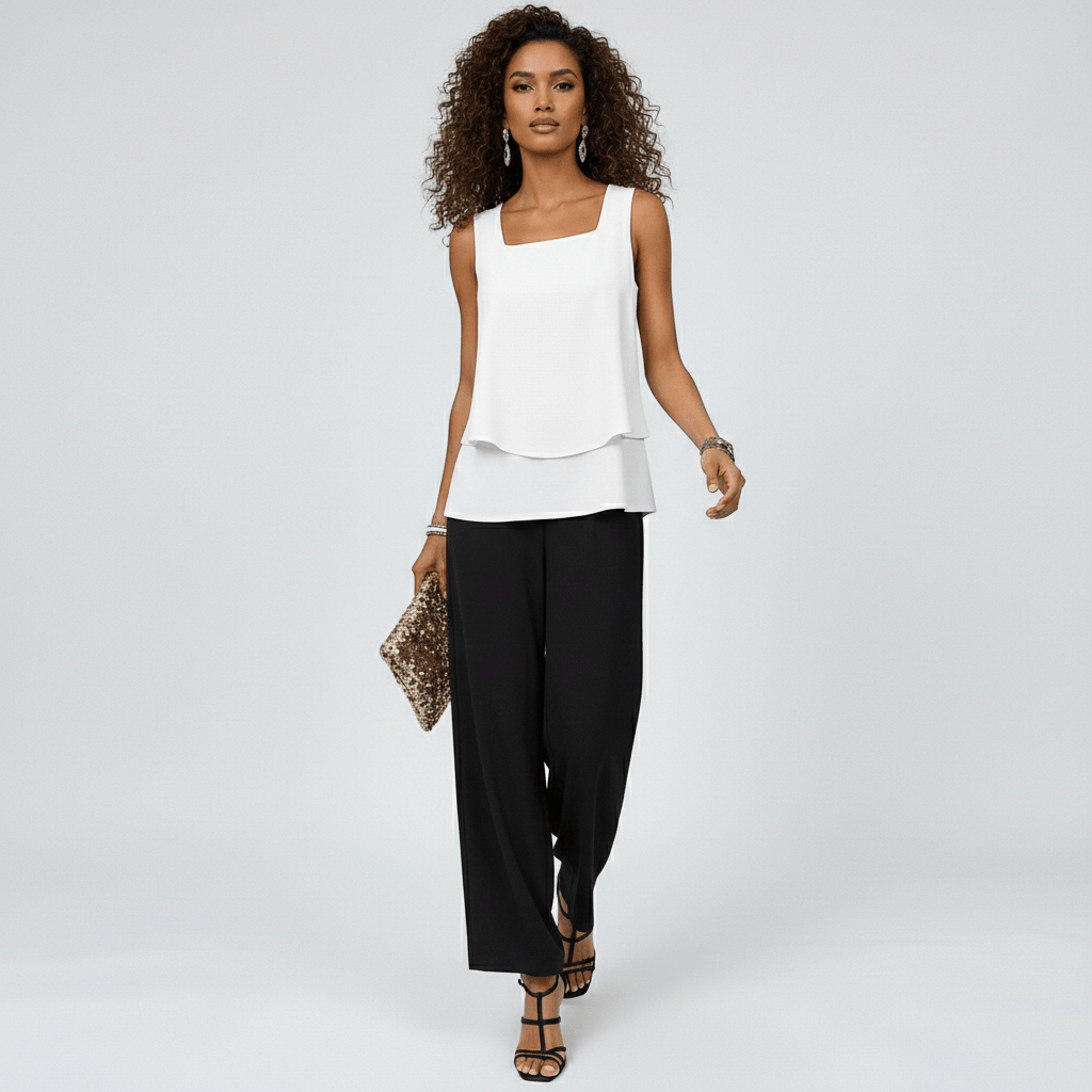 Jessica Two Piece Set Layered Top and Wide-Leg Pants