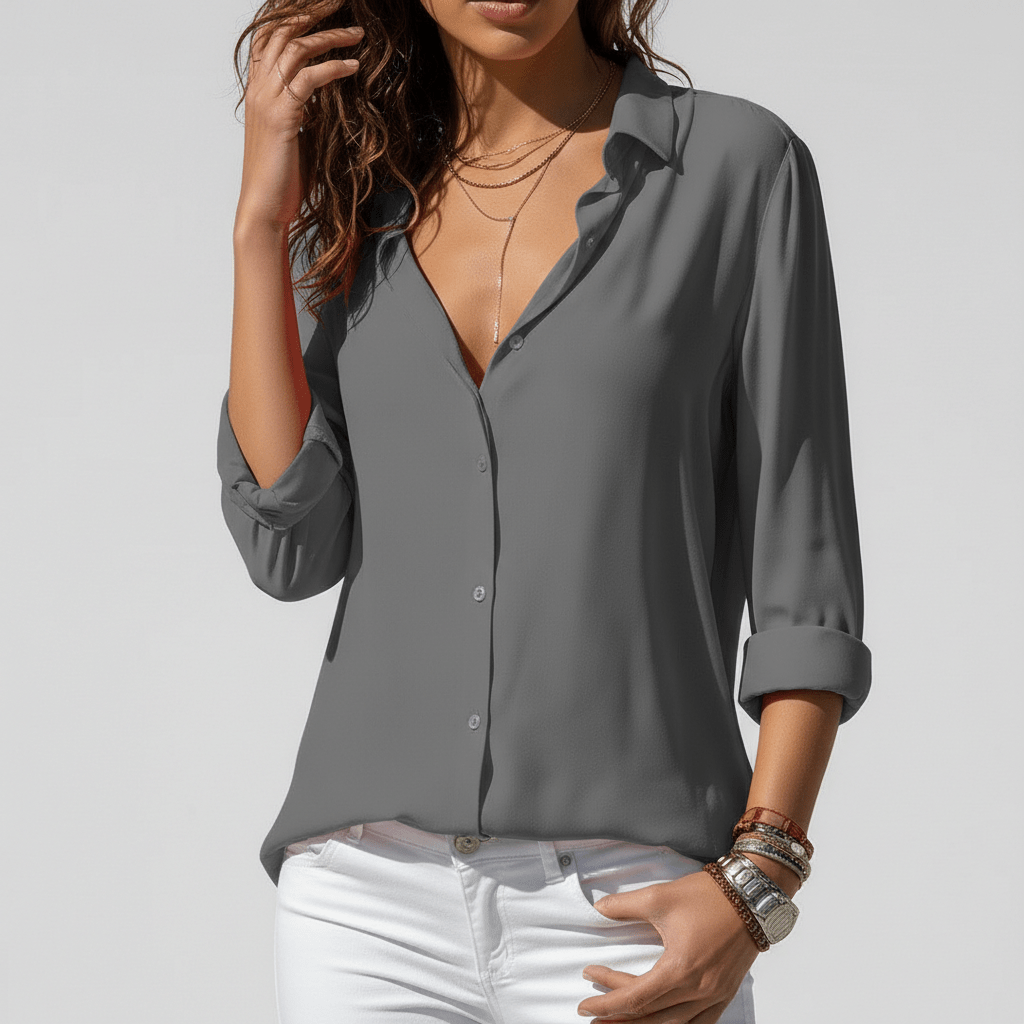 Joyce Button-Up Long Sleeve Blouse with Shirt Collar