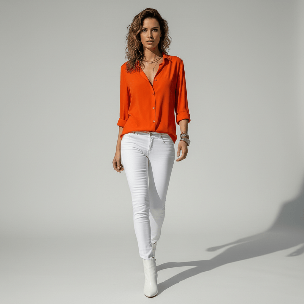 Joyce Button-Up Long Sleeve Blouse with Shirt Collar