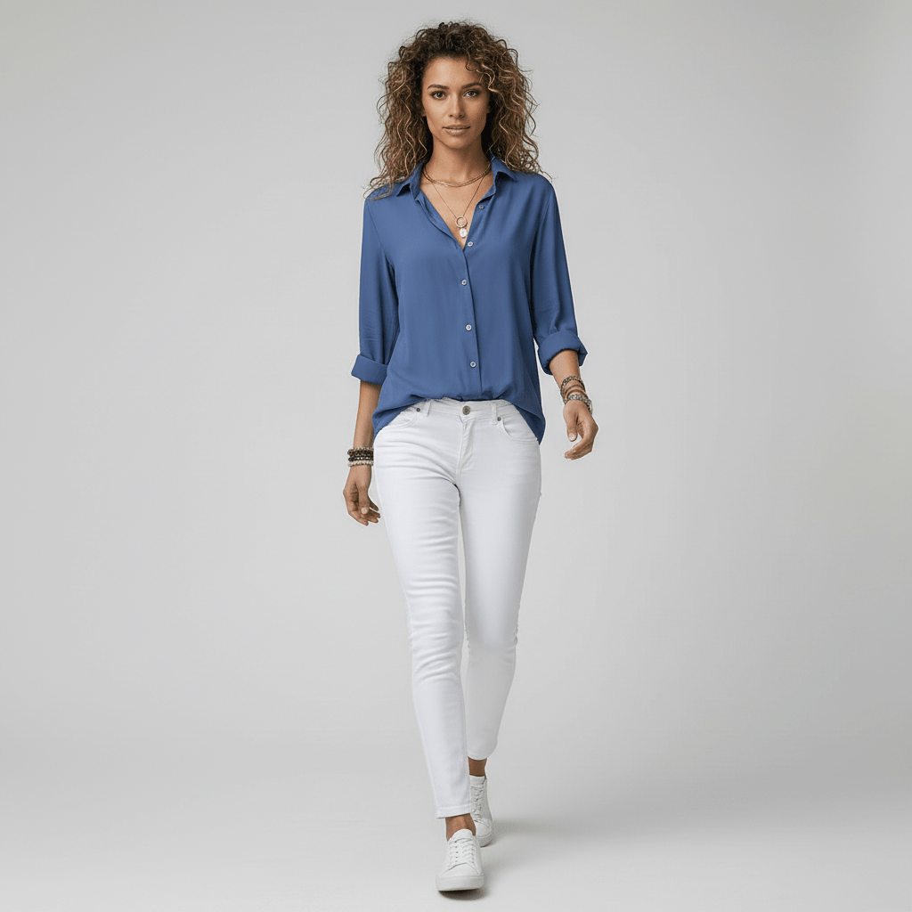 Joyce Button-Up Long Sleeve Blouse with Shirt Collar