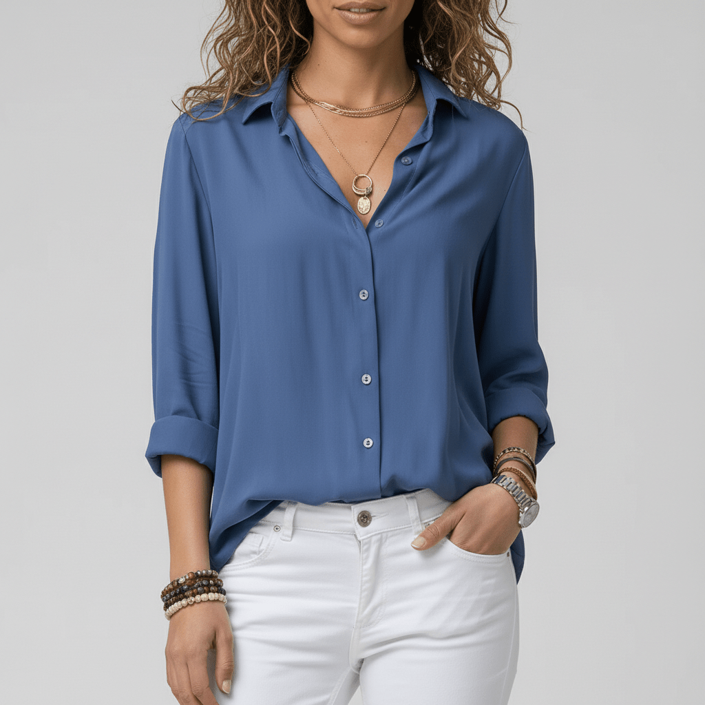Joyce Button-Up Long Sleeve Blouse with Shirt Collar