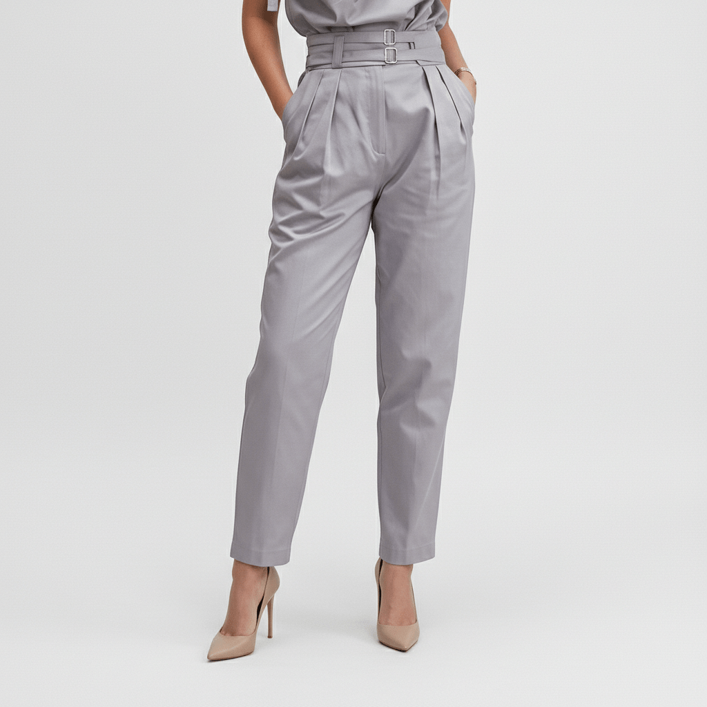 Kaila High Neck Two Piece Set with Belted High Waist Trousers