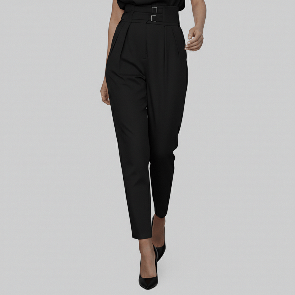 Kaila High Neck Two Piece Set with Belted High Waist Trousers