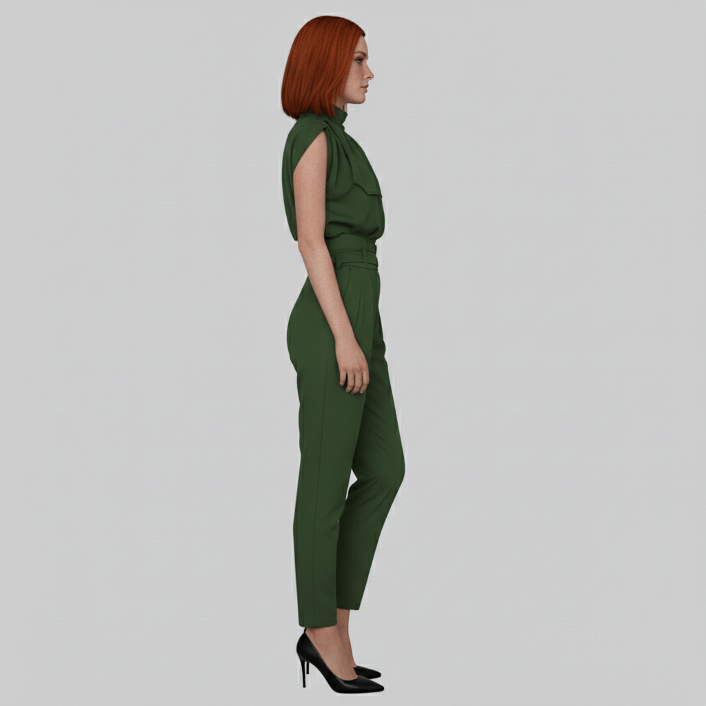 Kaila High Neck Two Piece Set with Belted High Waist Trousers