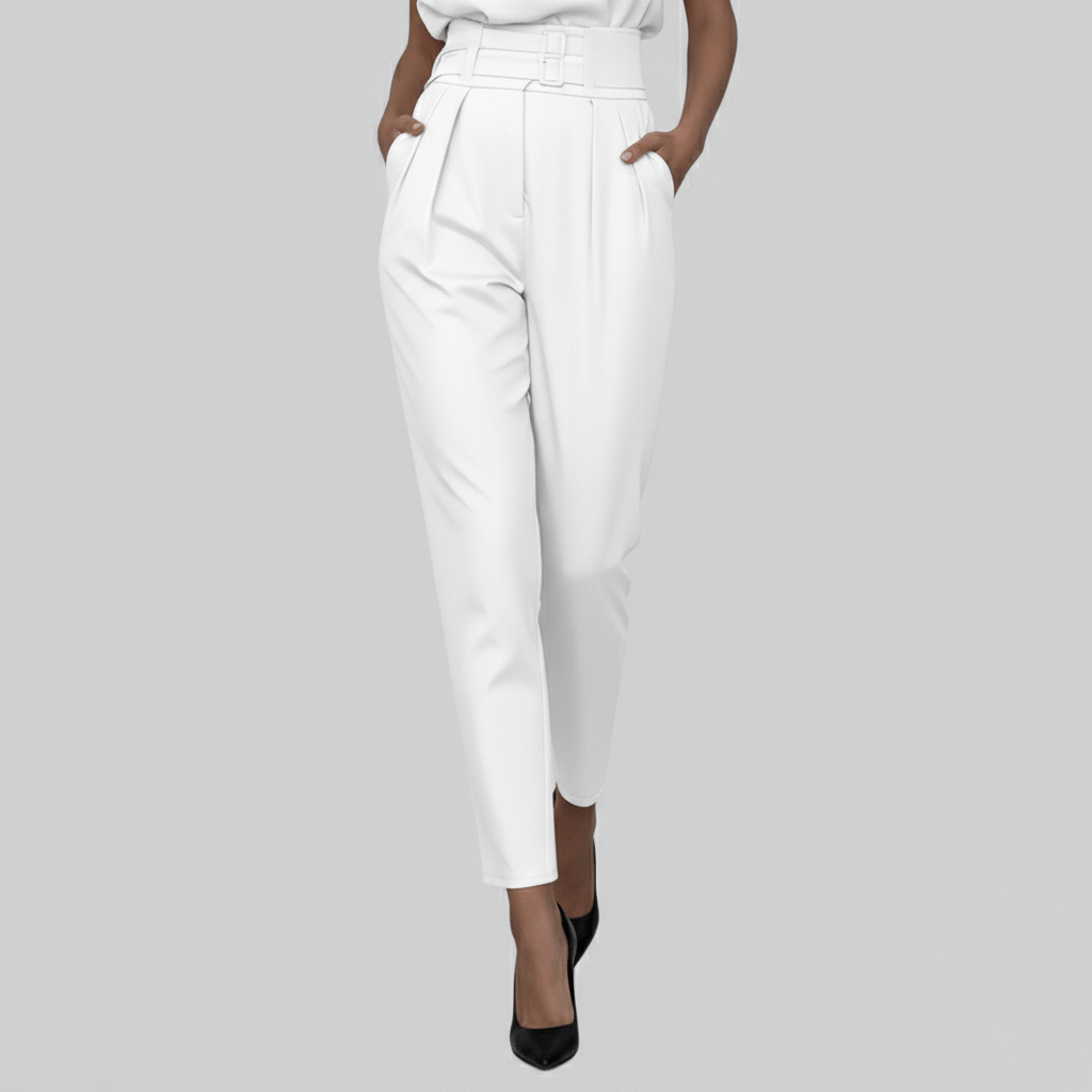 Kaila High Neck Two Piece Set with Belted High Waist Trousers