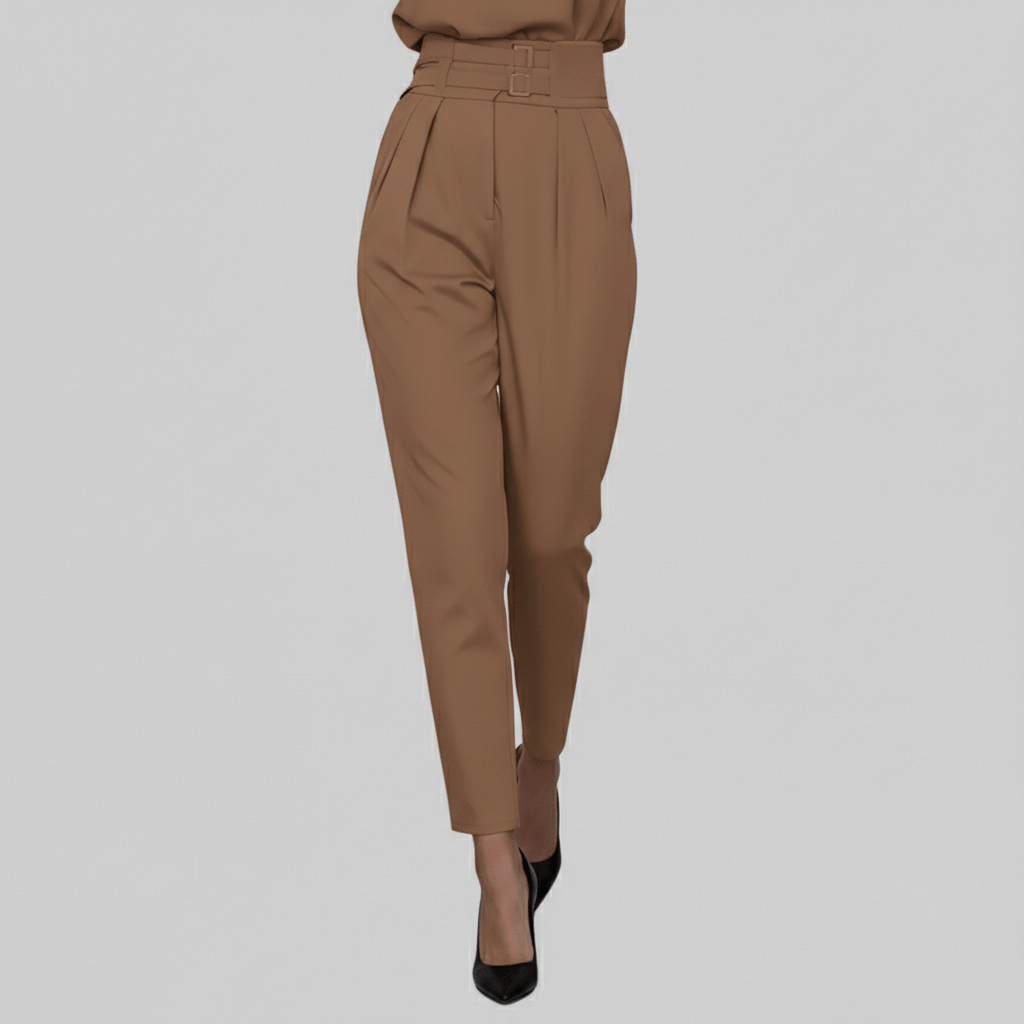 Kaila High Neck Two Piece Set with Belted High Waist Trousers