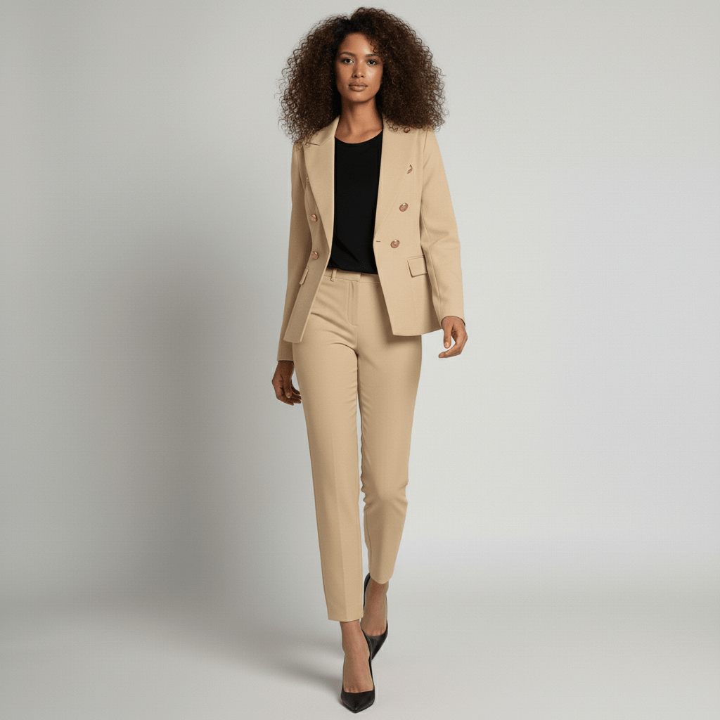 Keira Two Piece Set Double-Breasted Blazer and Slim Fit Pants