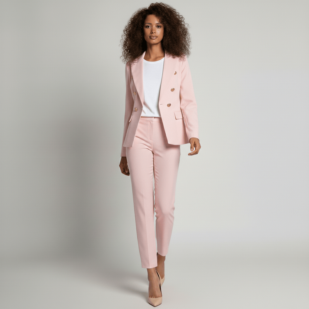 Keira Two Piece Set Double-Breasted Blazer and Slim Fit Pants