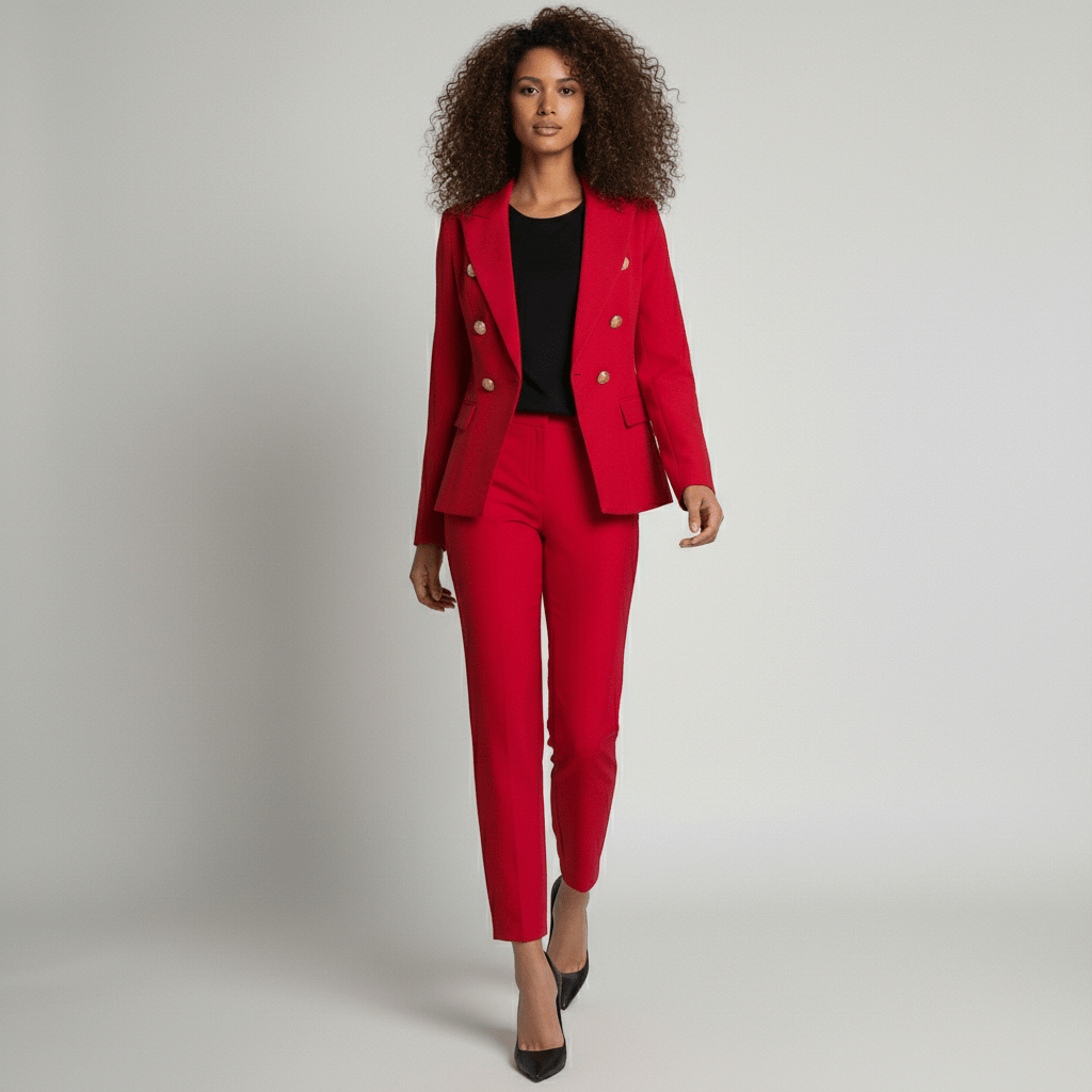 Keira Two Piece Set Double-Breasted Blazer and Slim Fit Pants