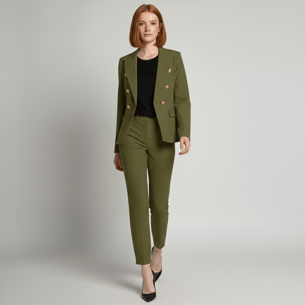 Keira Two Piece Set Double-Breasted Blazer and Slim Fit Pants