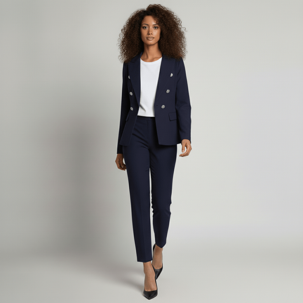 Keira Two Piece Set Double-Breasted Blazer and Slim Fit Pants