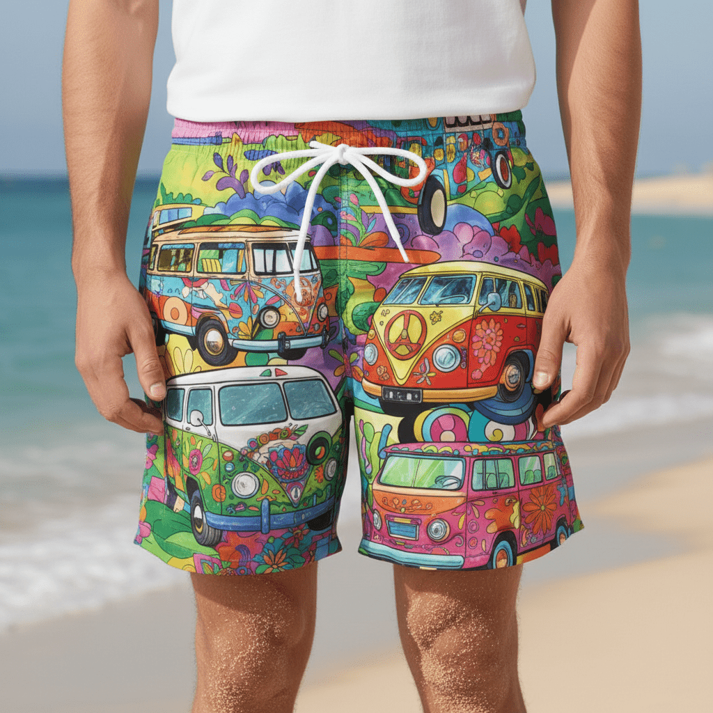 Keith Graphic Print Swim Shorts with Drawstring Waist