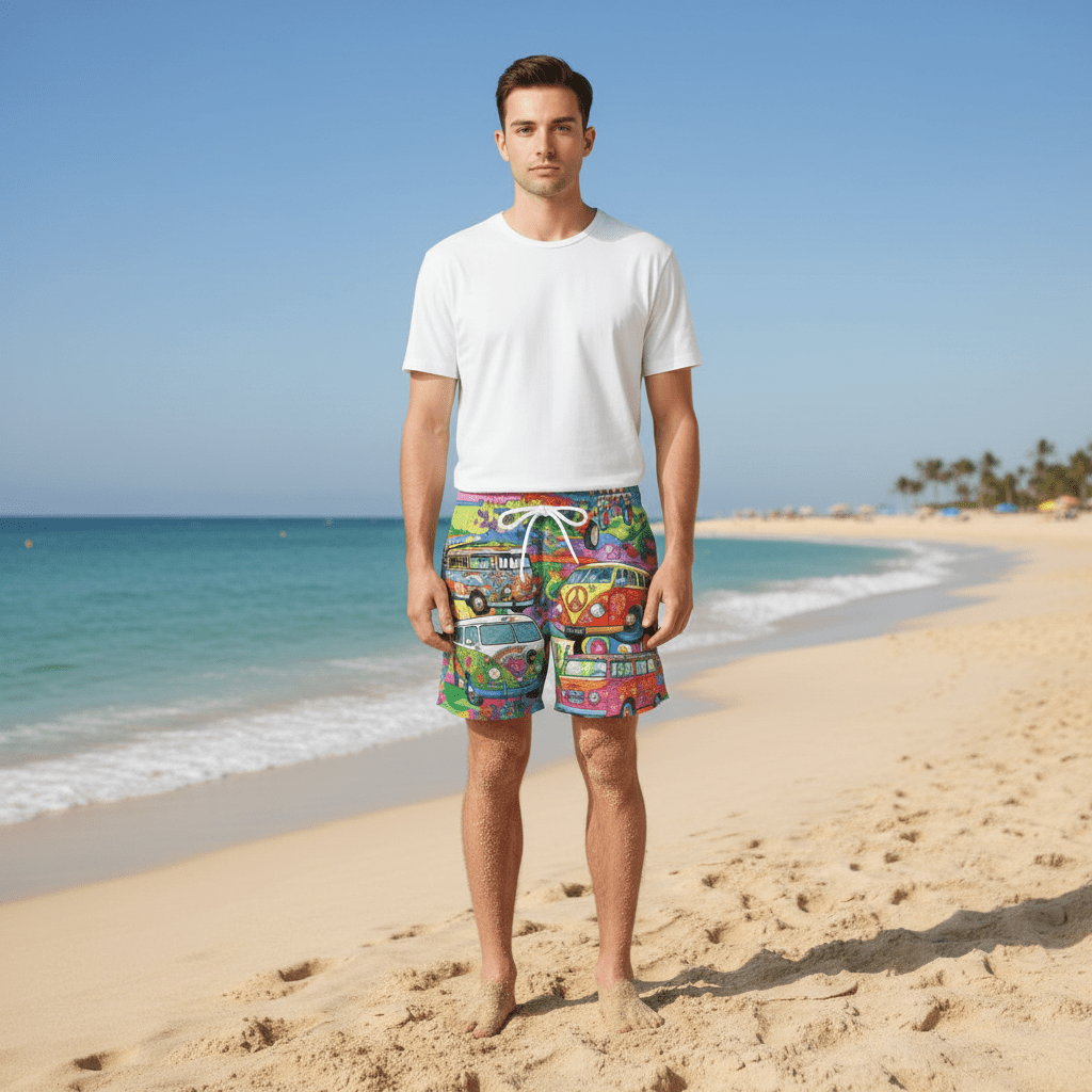 Keith Graphic Print Swim Shorts with Drawstring Waist