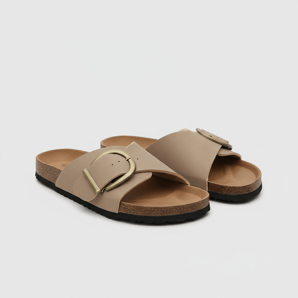 Kiana Wide Strap Buckle Sandals Slip On Flat Sandals