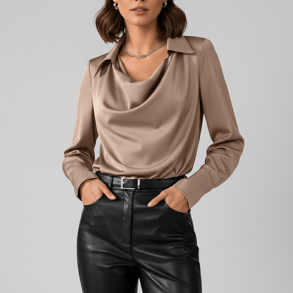 Lenora Cowl Neck Blouse with Long Sleeves