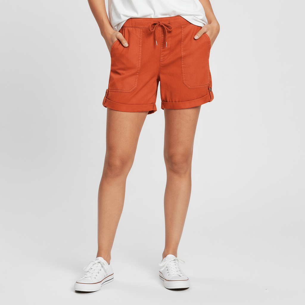 Leona Drawstring Waist Shorts Rolled Hem Patch Pockets