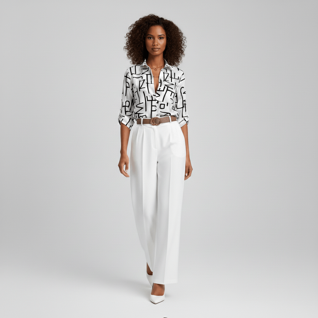 Lily Relaxed Fit Printed Button Blouse with Collar