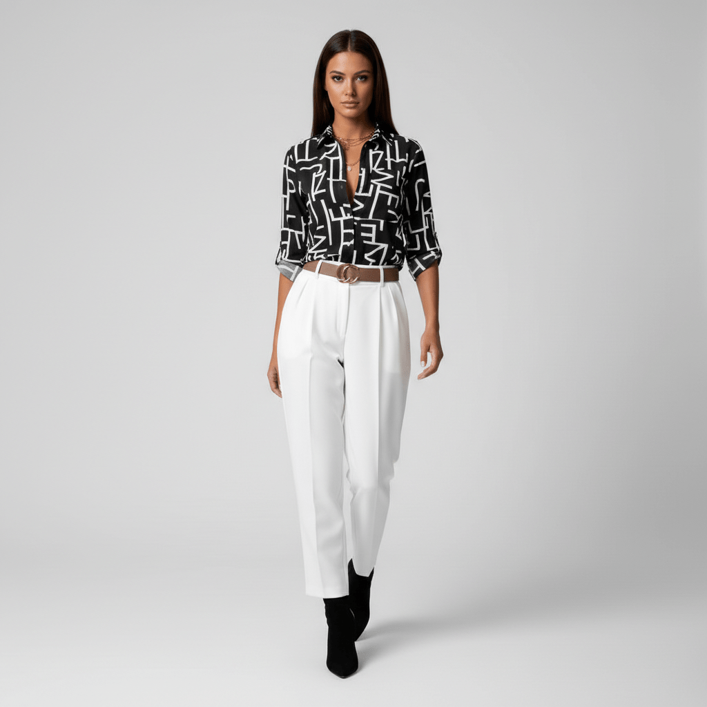 Lily Relaxed Fit Printed Button Blouse with Collar