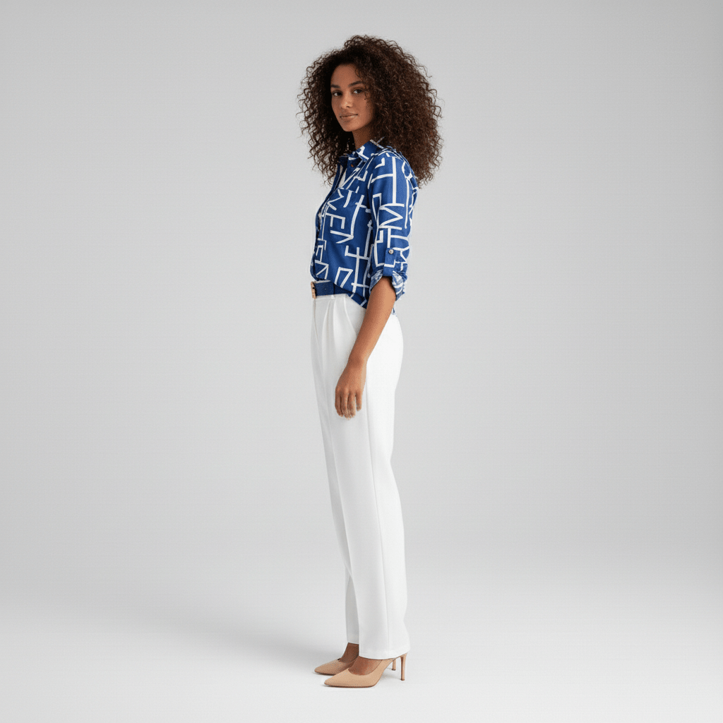 Lily Relaxed Fit Printed Button Blouse with Collar