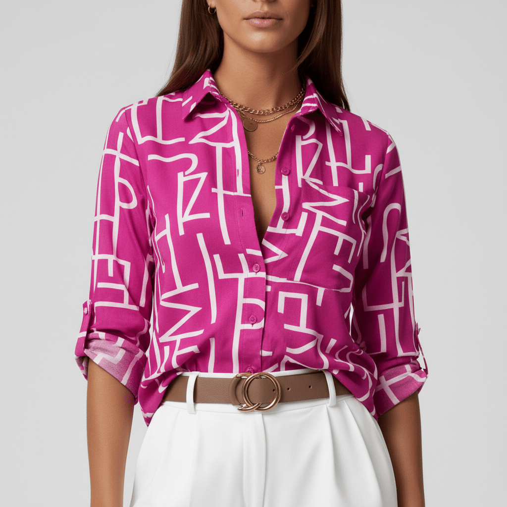 Lily Relaxed Fit Printed Button Blouse with Collar