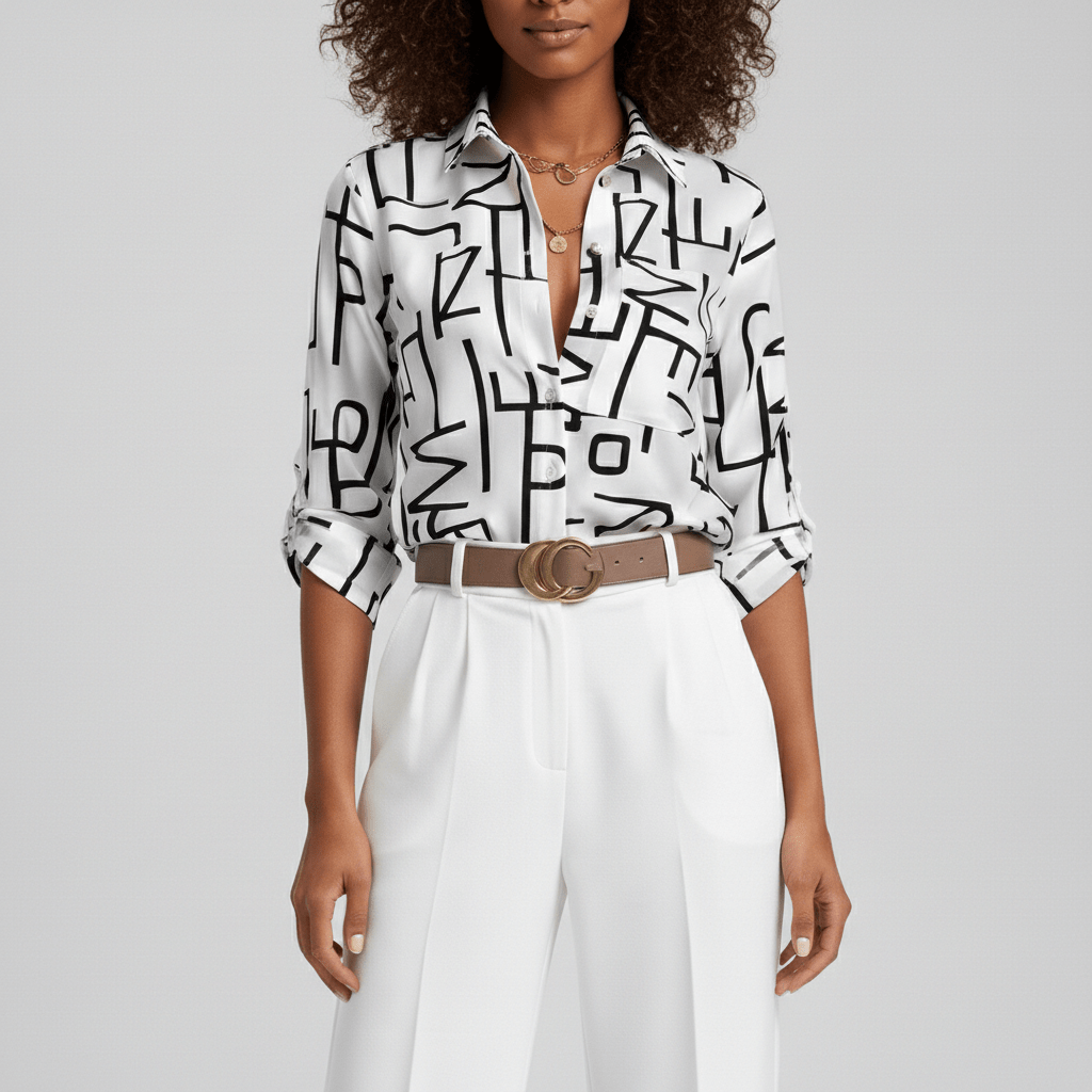 Lily Relaxed Fit Printed Button Blouse with Collar