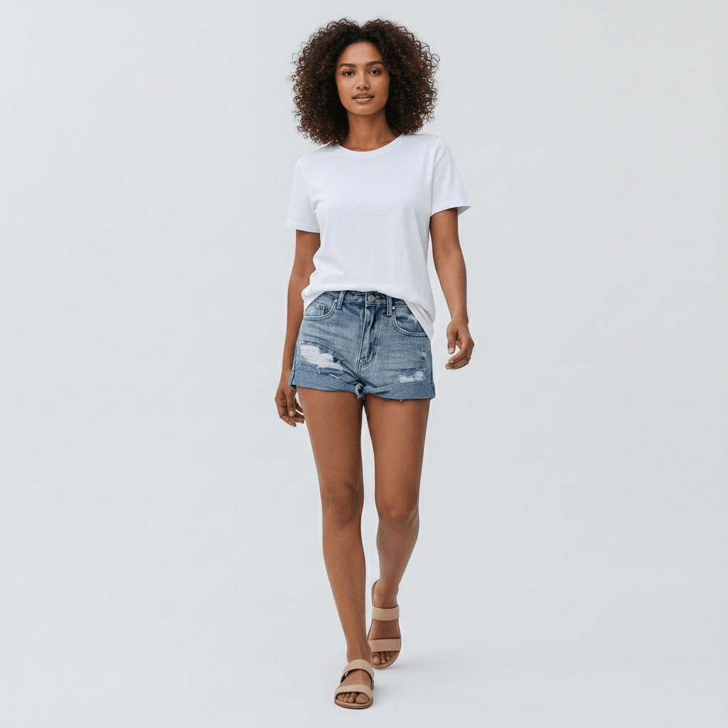 Liz High Waist Distressed Denim Shorts Frayed Hem