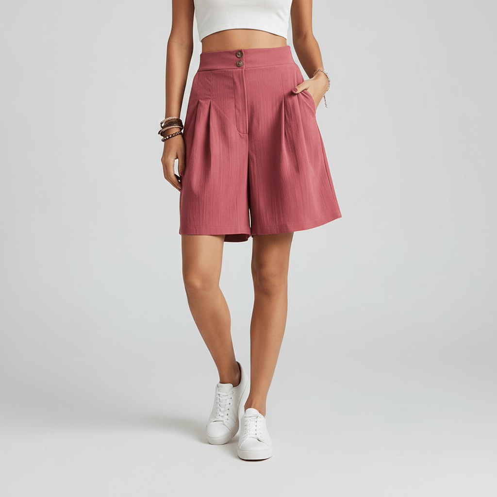 Louisa High Waist Shorts Pleated Front Wide Leg