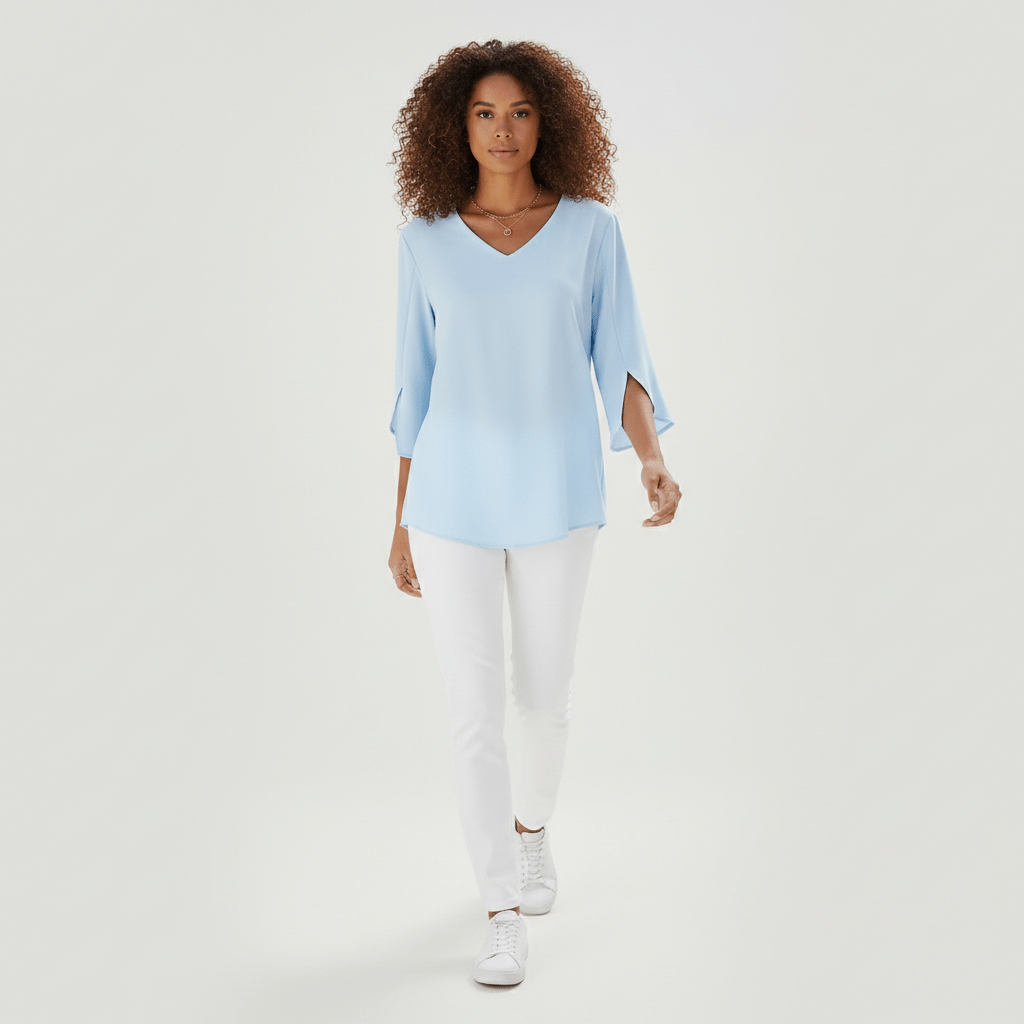 Mabel V-Neck Three-Quarter Sleeve Blouse