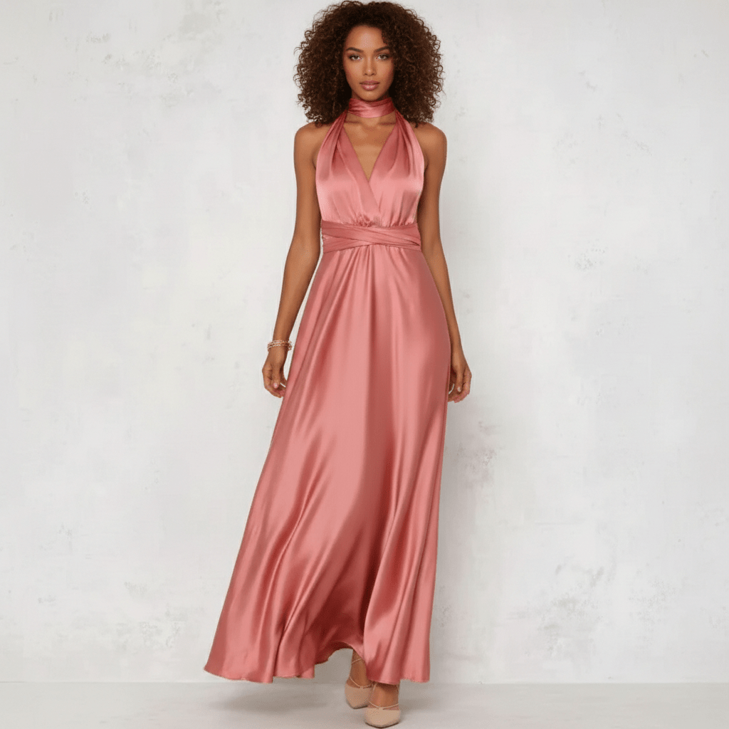 May Satin Plunge Maxi Wedding Guest Dress