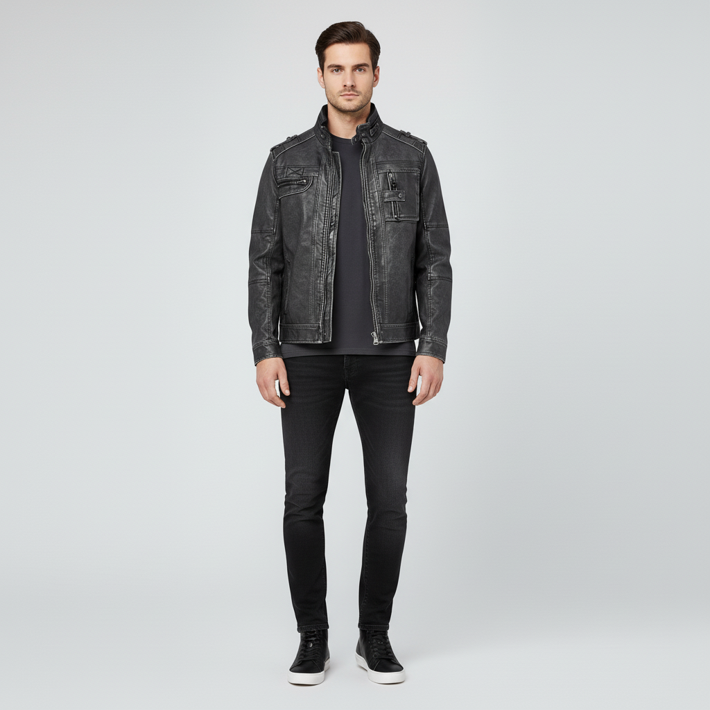 Men’s Leather Jacket with Zip Pockets