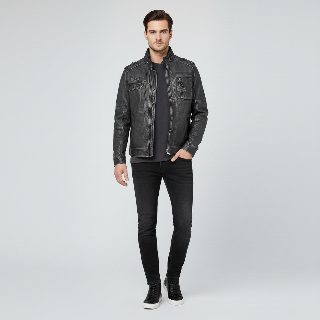 Men’s Leather Jacket with Zip Pockets