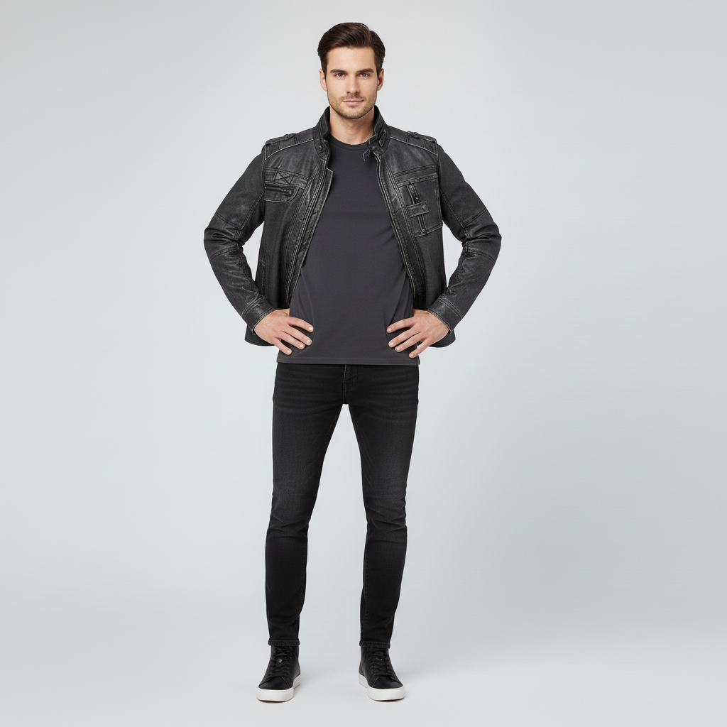 Men’s Leather Jacket with Zip Pockets