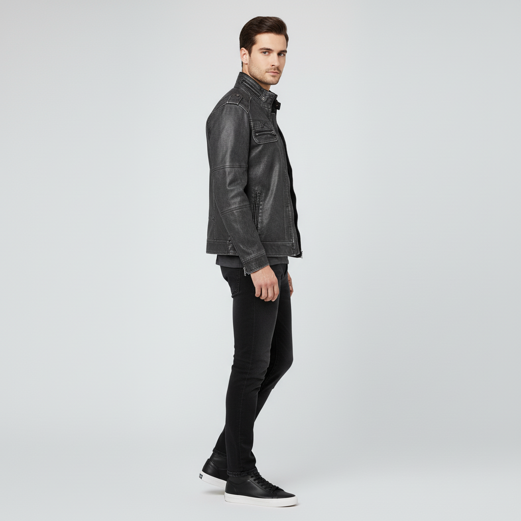 Men’s Leather Jacket with Zip Pockets