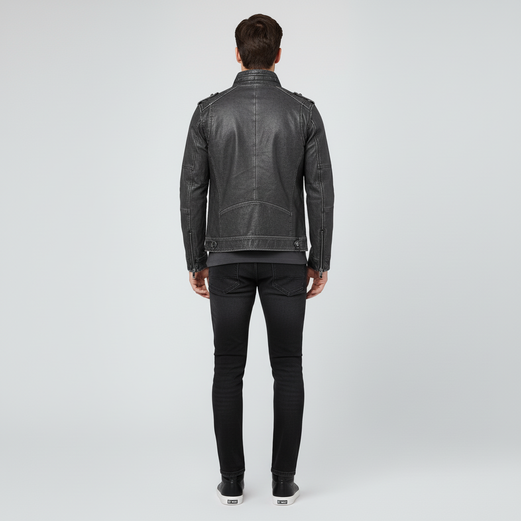 Men’s Leather Jacket with Zip Pockets
