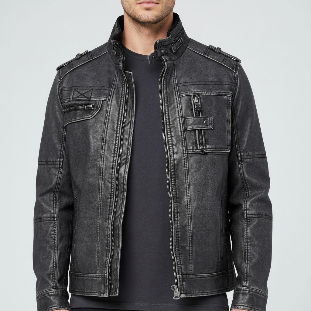 Men’s Leather Jacket with Zip Pockets