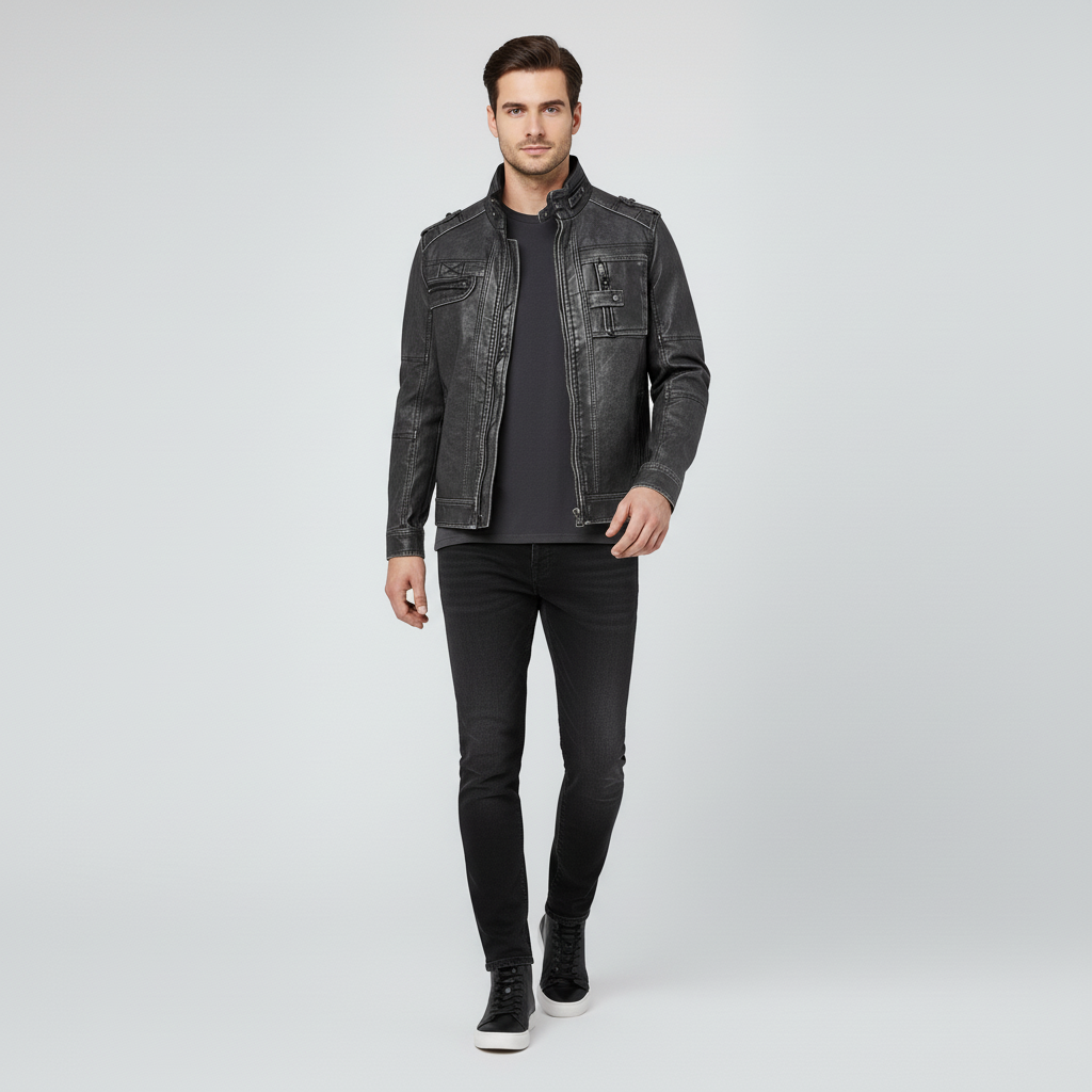 Men’s Leather Jacket with Zip Pockets
