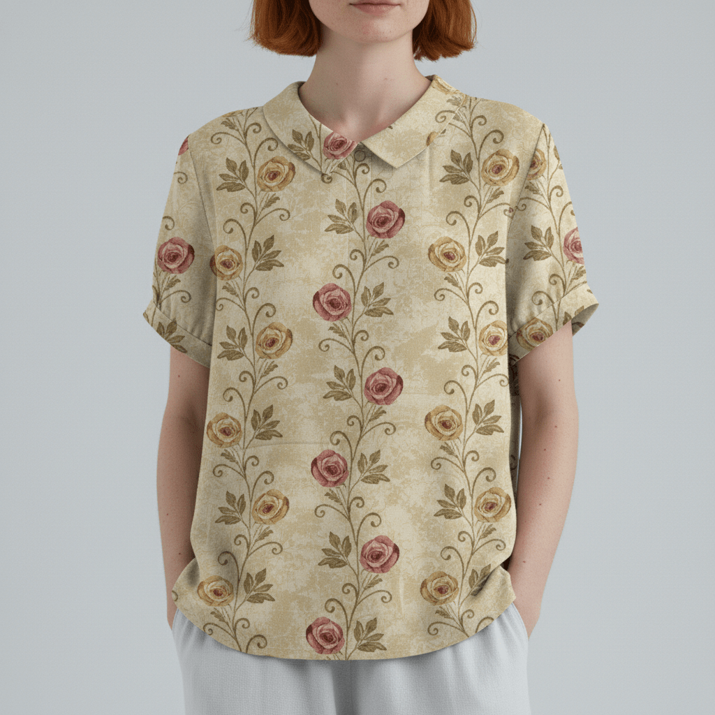 Mona Floral Print Short Sleeve Blouse with Peter Pan Collar