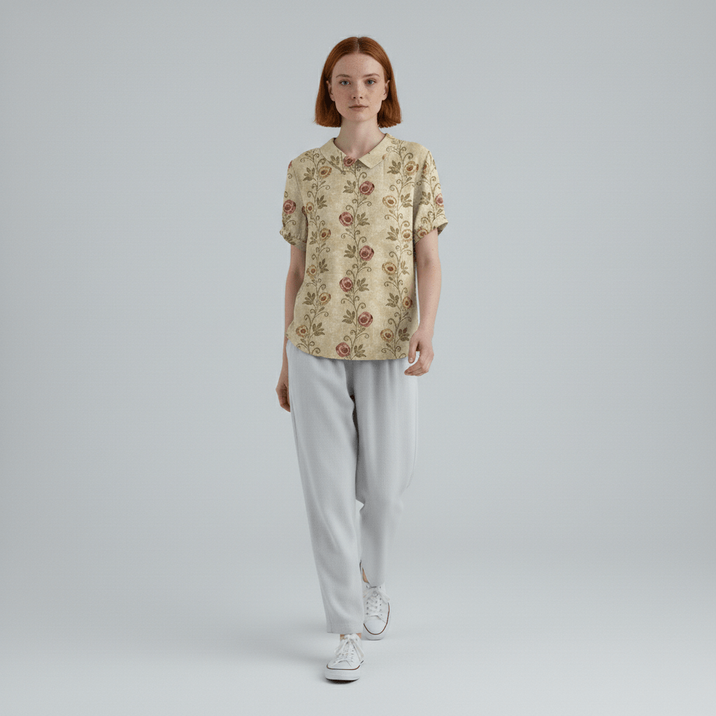 Mona Floral Print Short Sleeve Blouse with Peter Pan Collar