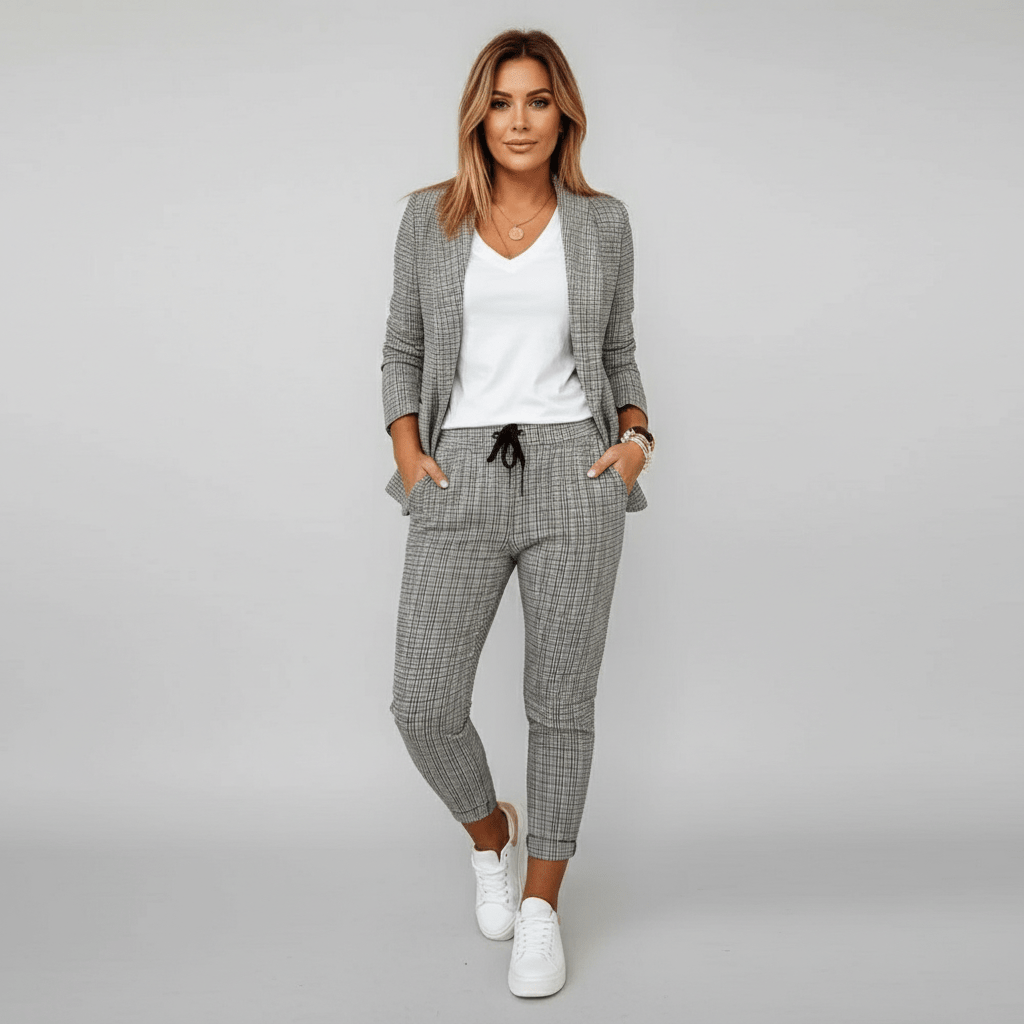 Moya Two Piece Set Plaid Blazer and Slim Fit Pants