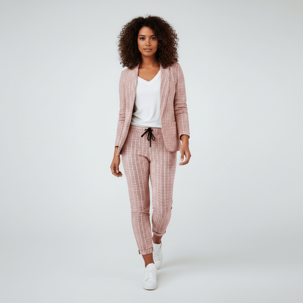Moya Two Piece Set Plaid Blazer and Slim Fit Pants