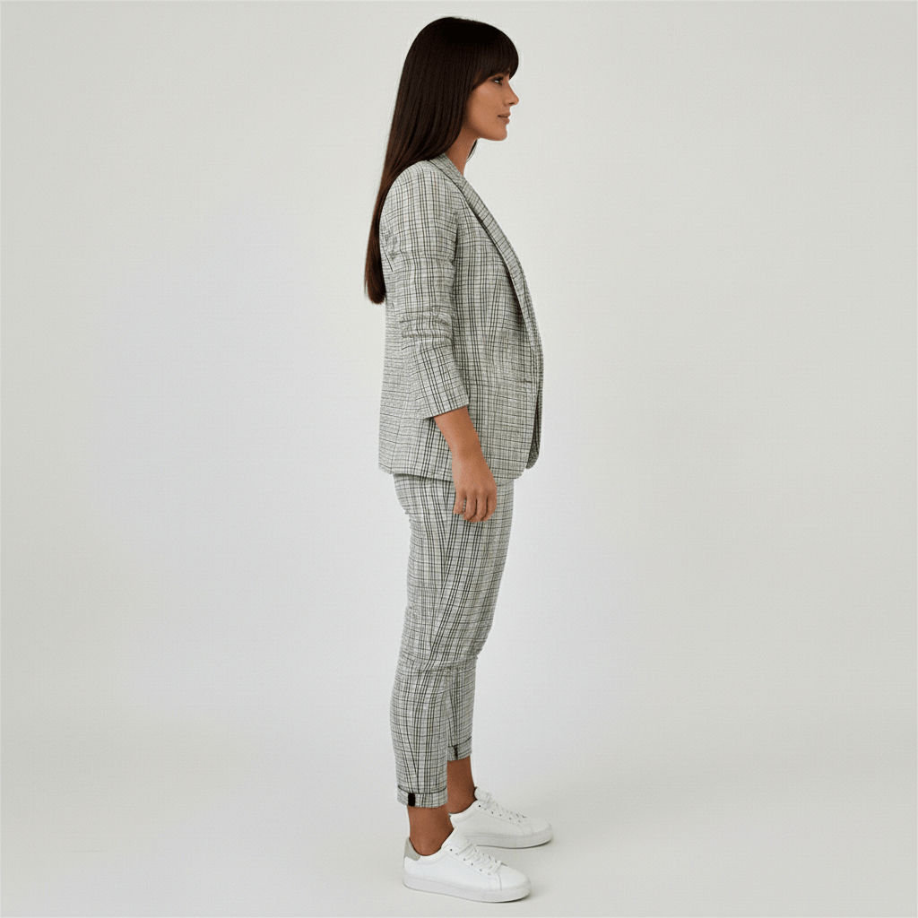 Moya Two Piece Set Plaid Blazer and Slim Fit Pants