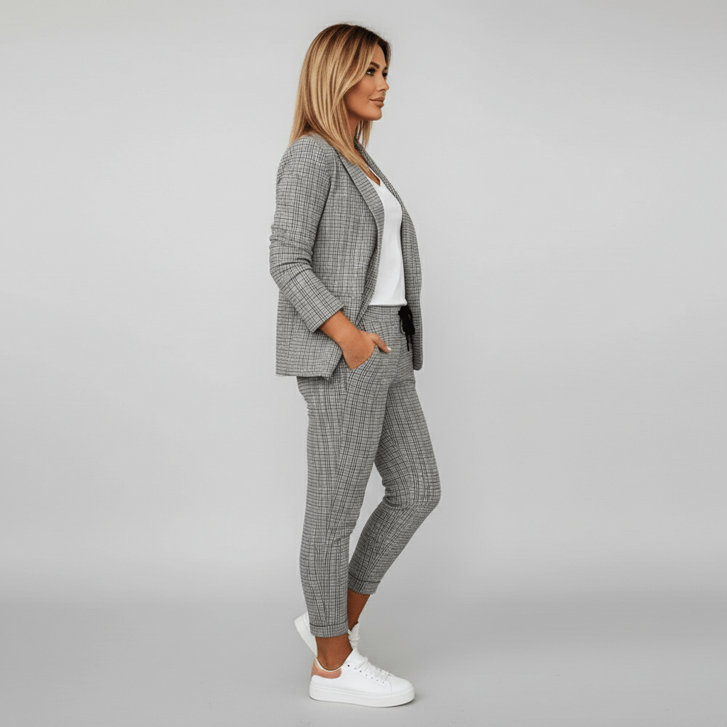 Moya Two Piece Set Plaid Blazer and Slim Fit Pants