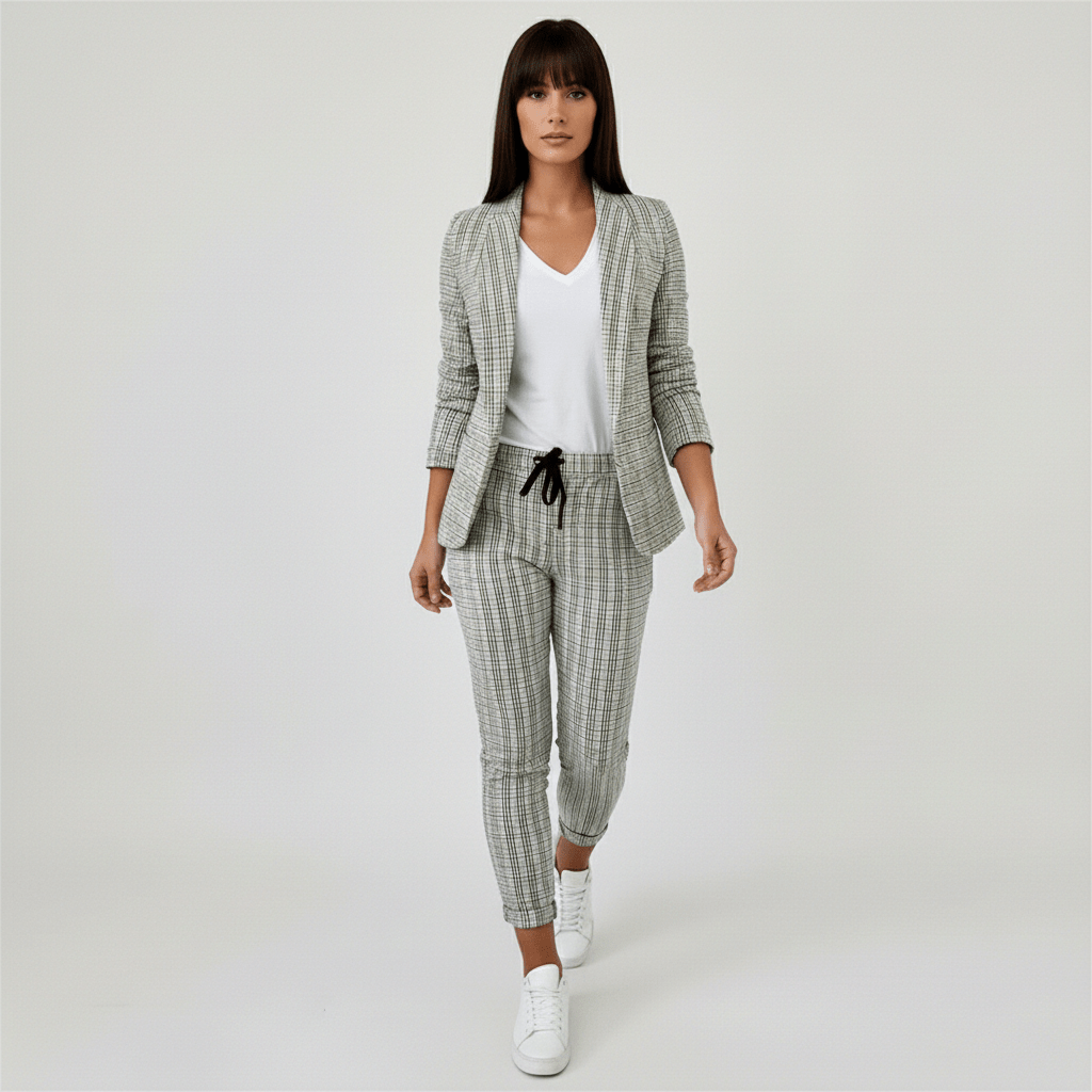 Moya Two Piece Set Plaid Blazer and Slim Fit Pants
