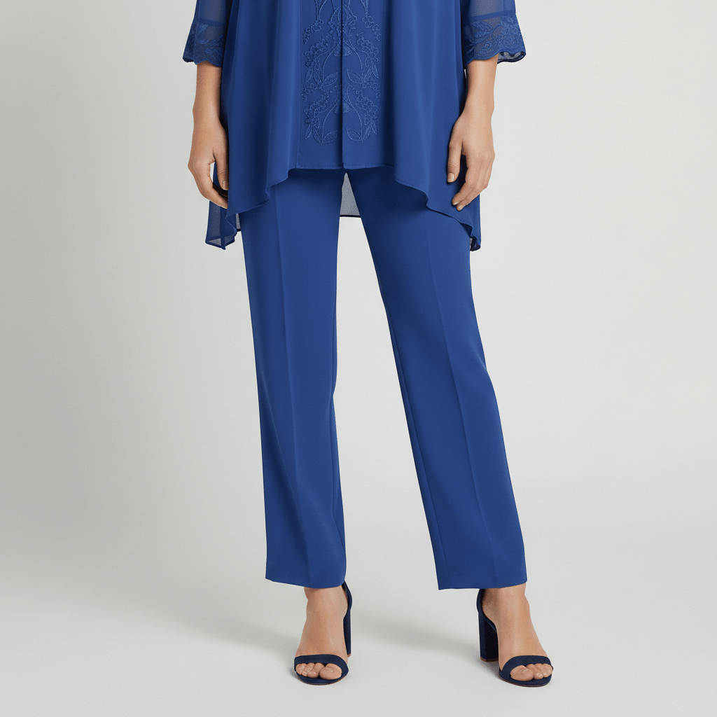 Nichola Two Piece Set Embroidered Tunic Top and Straight Leg Pants