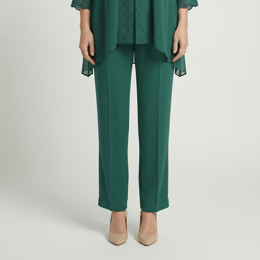 Nichola Two Piece Set Embroidered Tunic Top and Straight Leg Pants