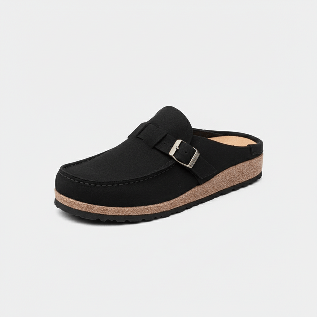 Olga Slide Sandals with Buckle Strap and Closed Toe